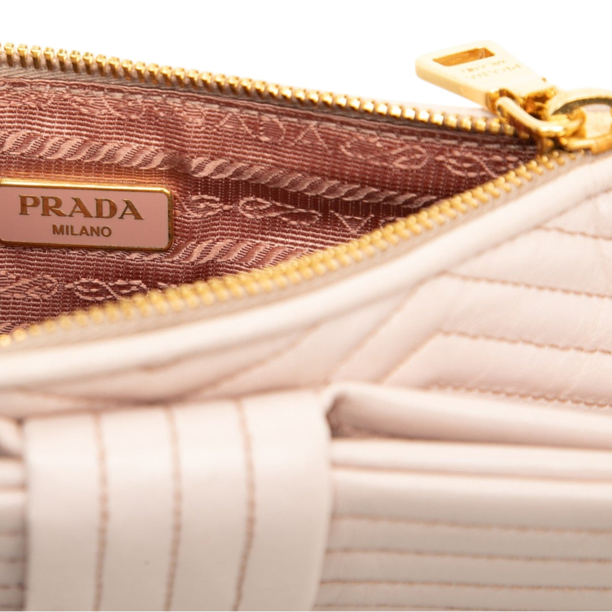 Prada Soft Calf Impunture Diagramme Bow Shoulder Bag — Beige
