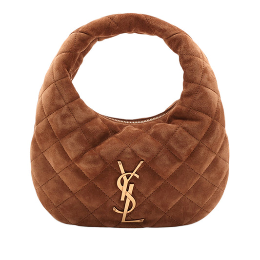 Saint Laurent Quilted Suede Monogram Icare Hobo — Brown