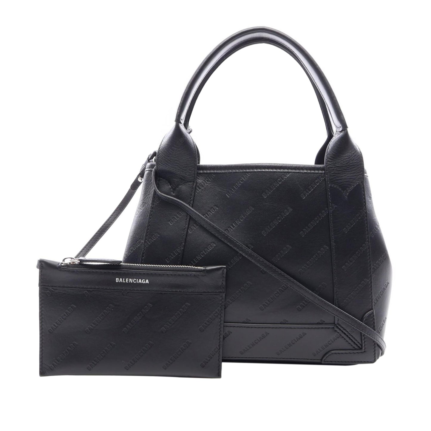 Balenciaga Leather Allover Logo Navy Cabas Tote XS