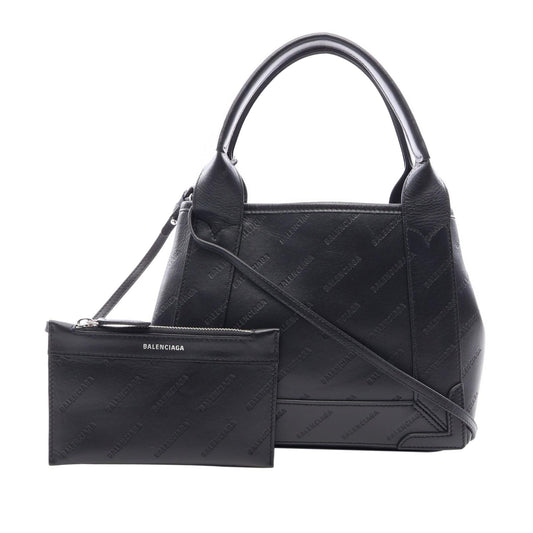 Balenciaga Leather Allover Logo Navy Cabas Tote XS