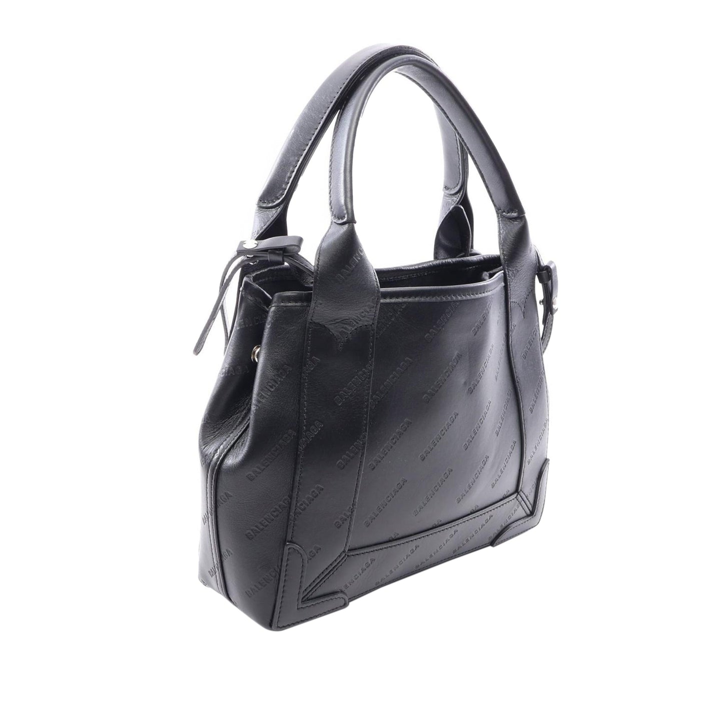 Balenciaga Leather Allover Logo Navy Cabas Tote XS