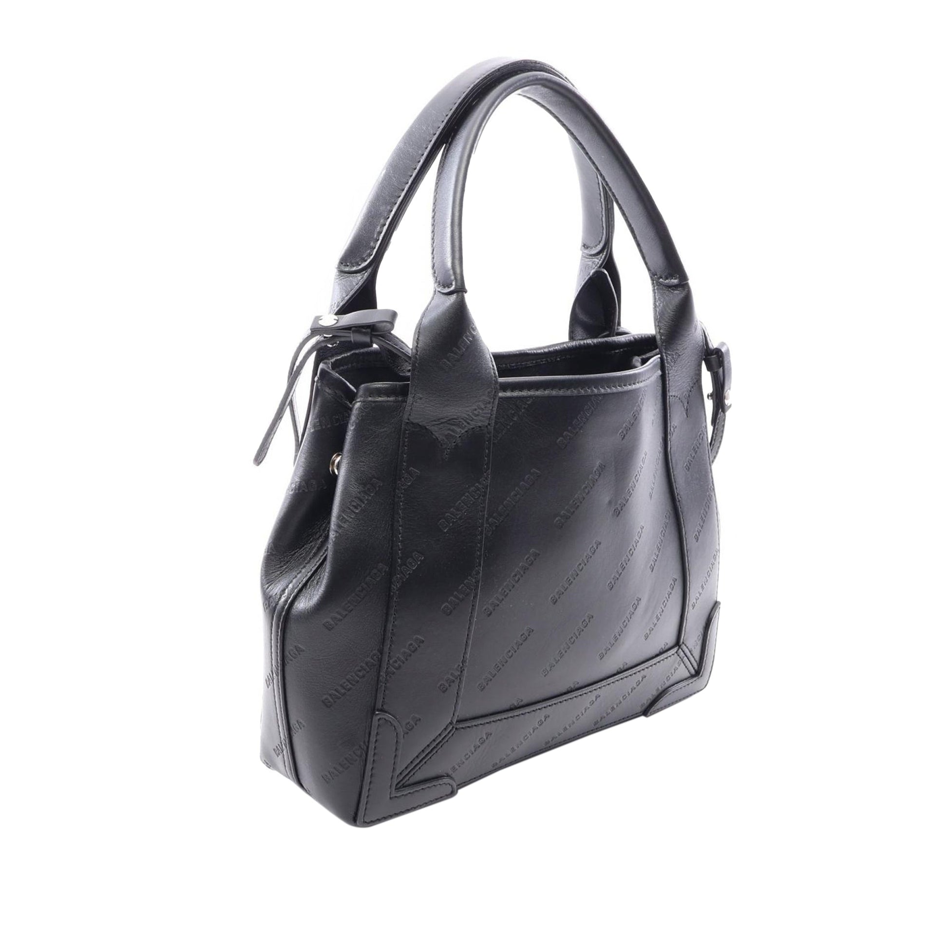 Balenciaga Leather Allover Logo Navy Cabas Tote XS