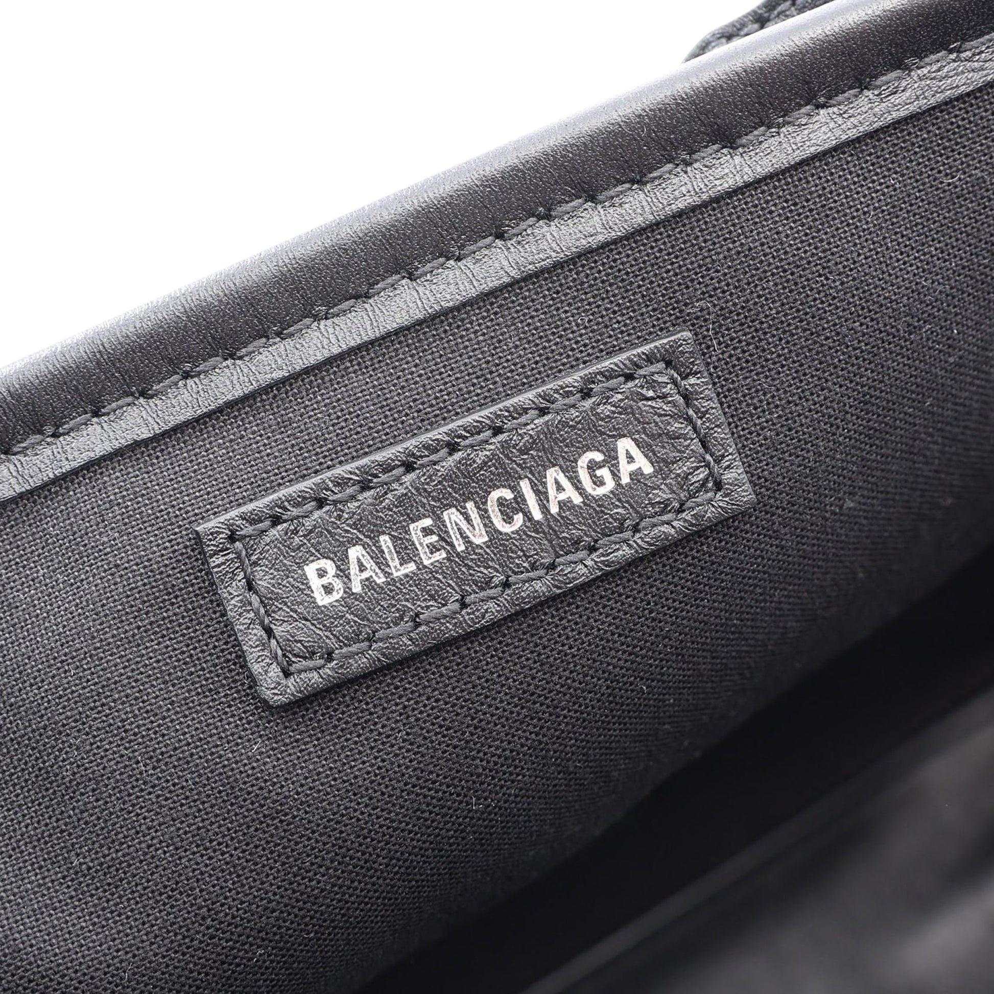Balenciaga Leather Allover Logo Navy Cabas Tote XS