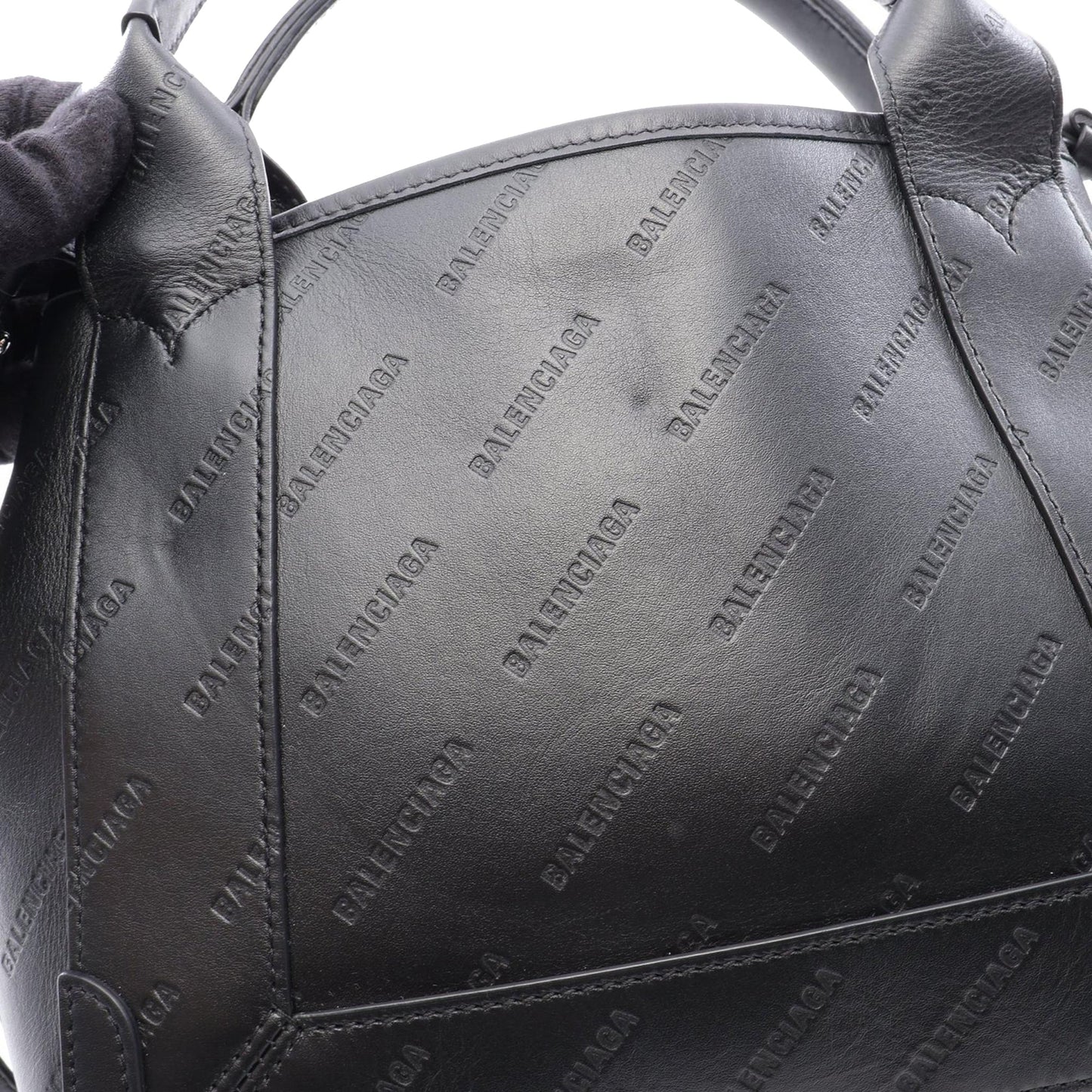 Balenciaga Leather Allover Logo Navy Cabas Tote XS