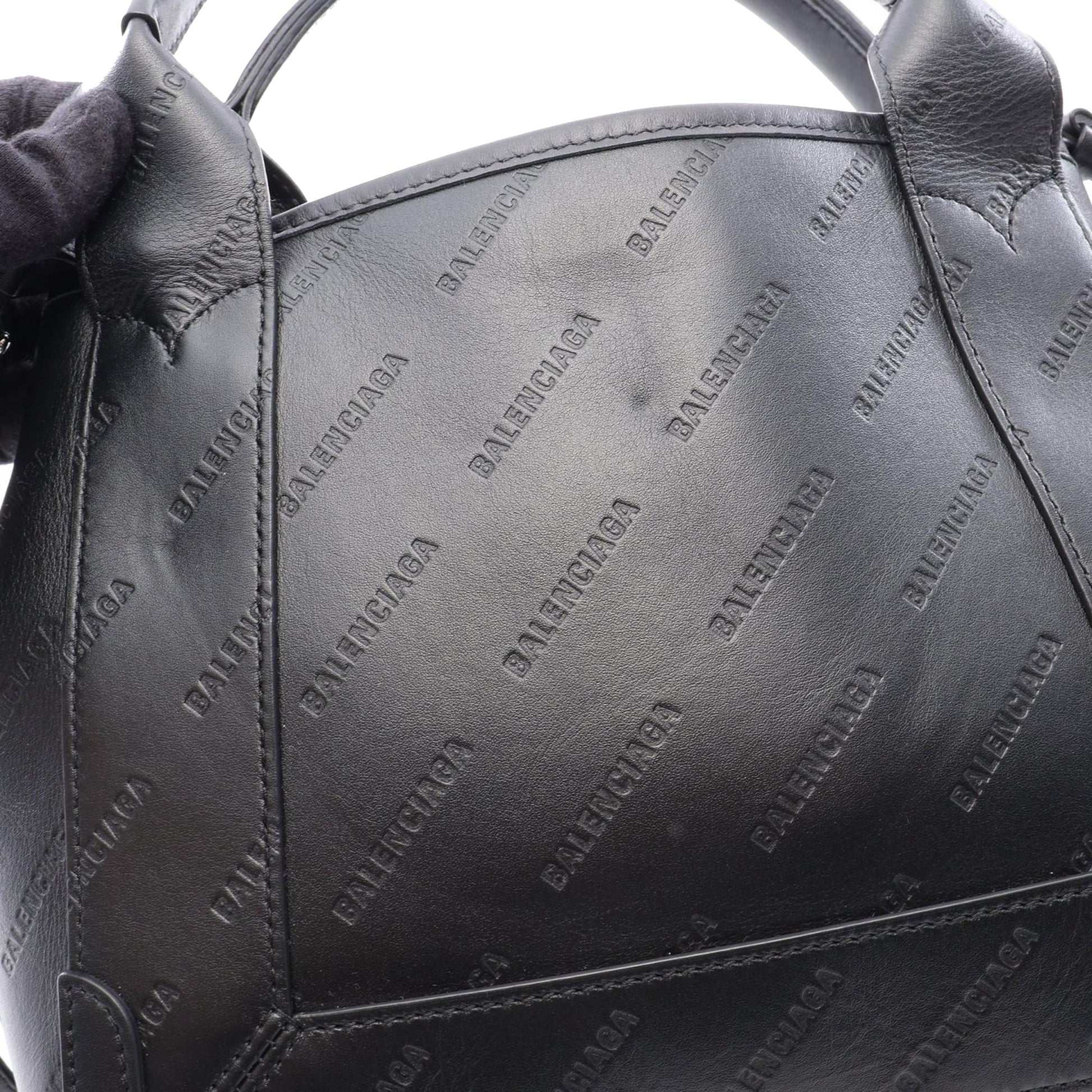 Balenciaga Leather Allover Logo Navy Cabas Tote XS