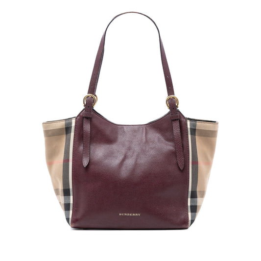 Burberry Small Leather and House Check Canvas Canterbury Tote