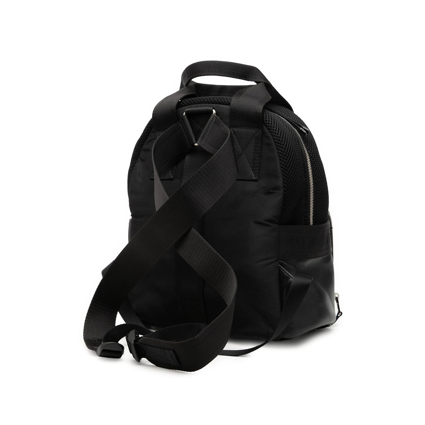 Miu Miu Leather Trimmed Matelasse Crystal Embellished Nylon Backpack