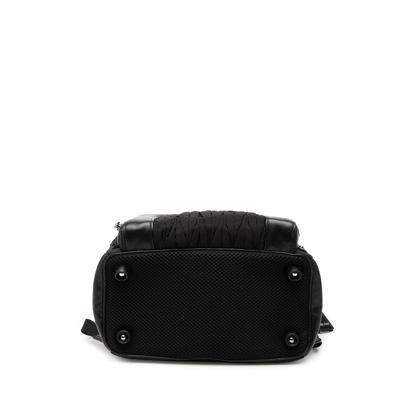Miu Miu Leather Trimmed Matelasse Crystal Embellished Nylon Backpack