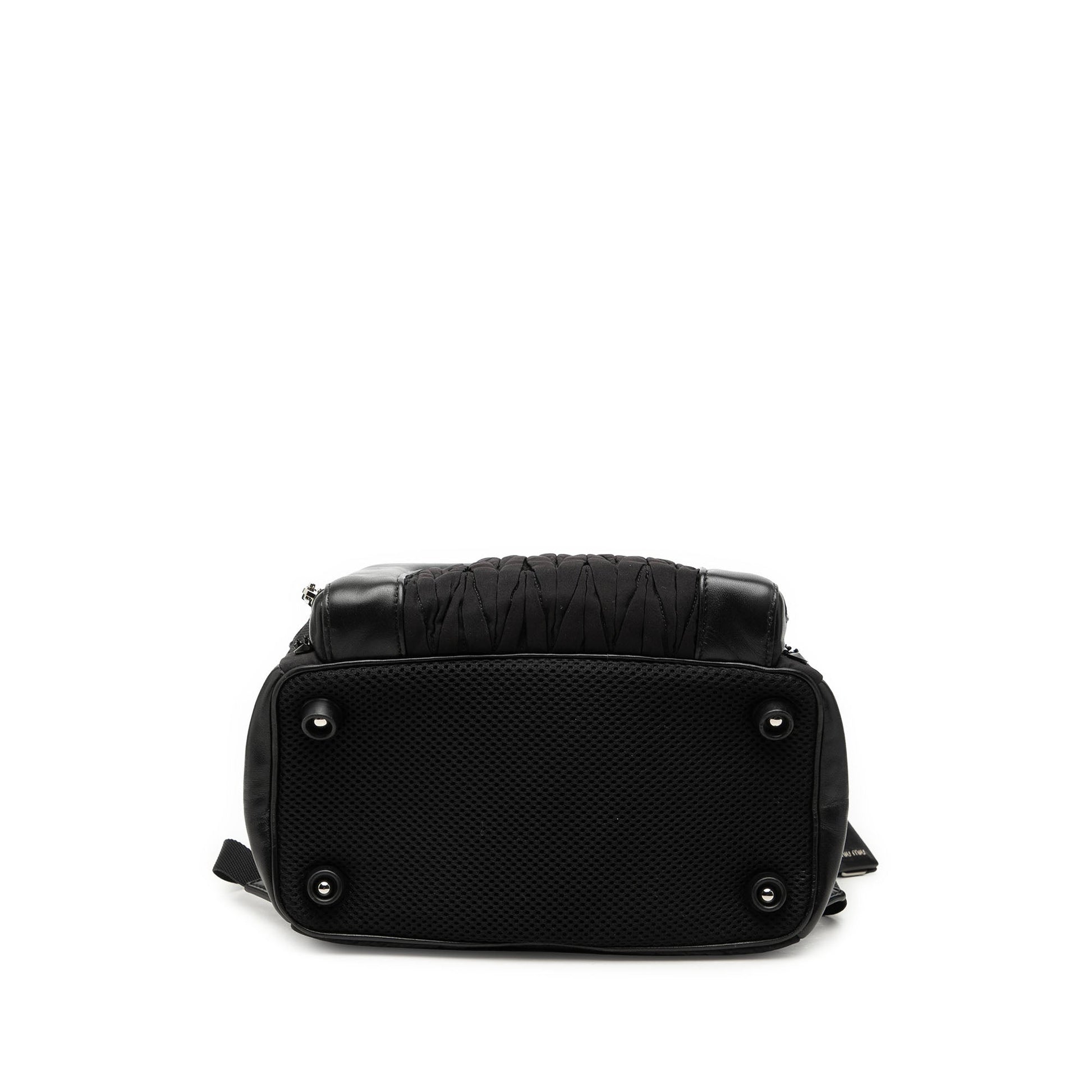 Miu Miu Leather Trimmed Matelasse Crystal Embellished Nylon Backpack