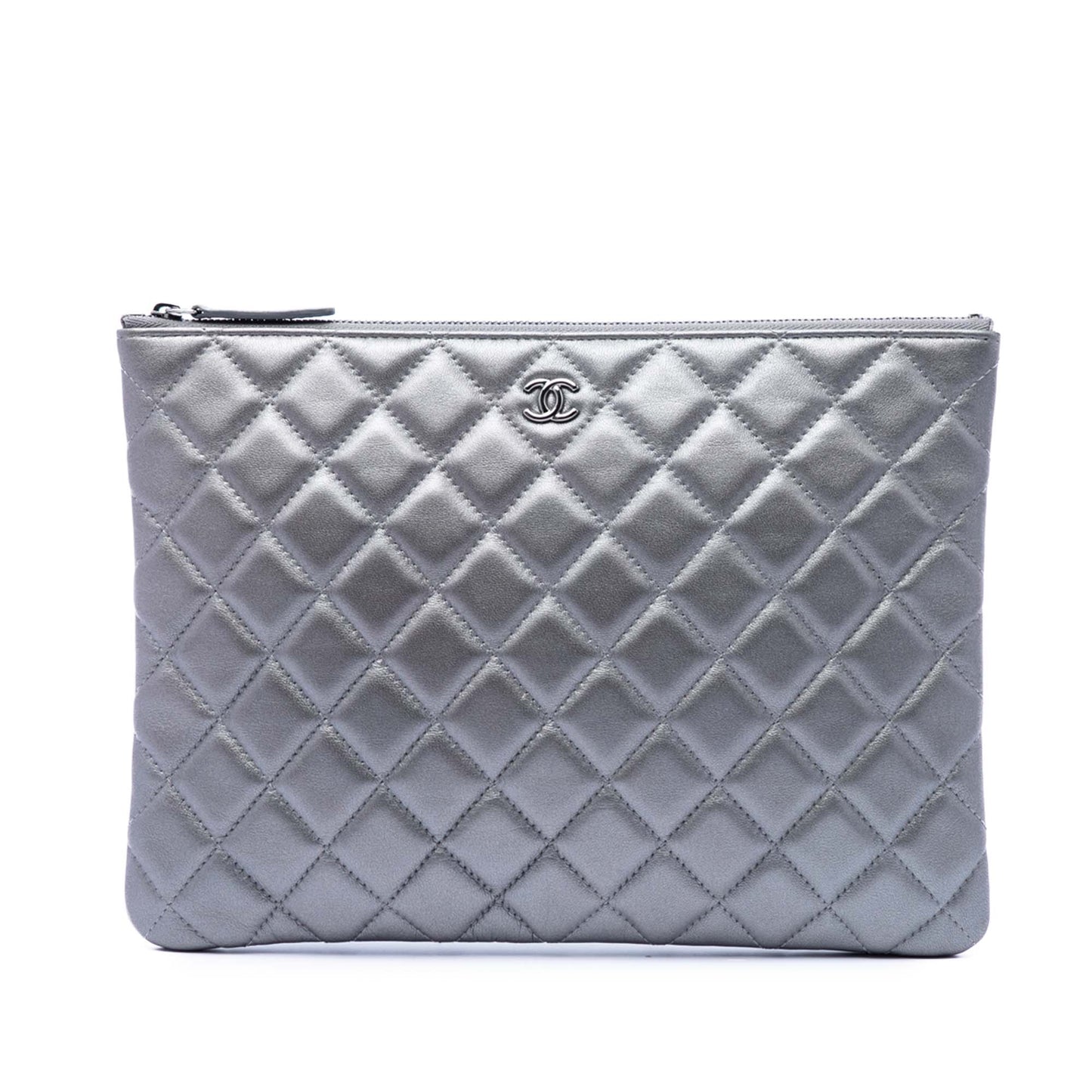 Chanel Medium Quilted Metallic Lambskin O Case Clutch