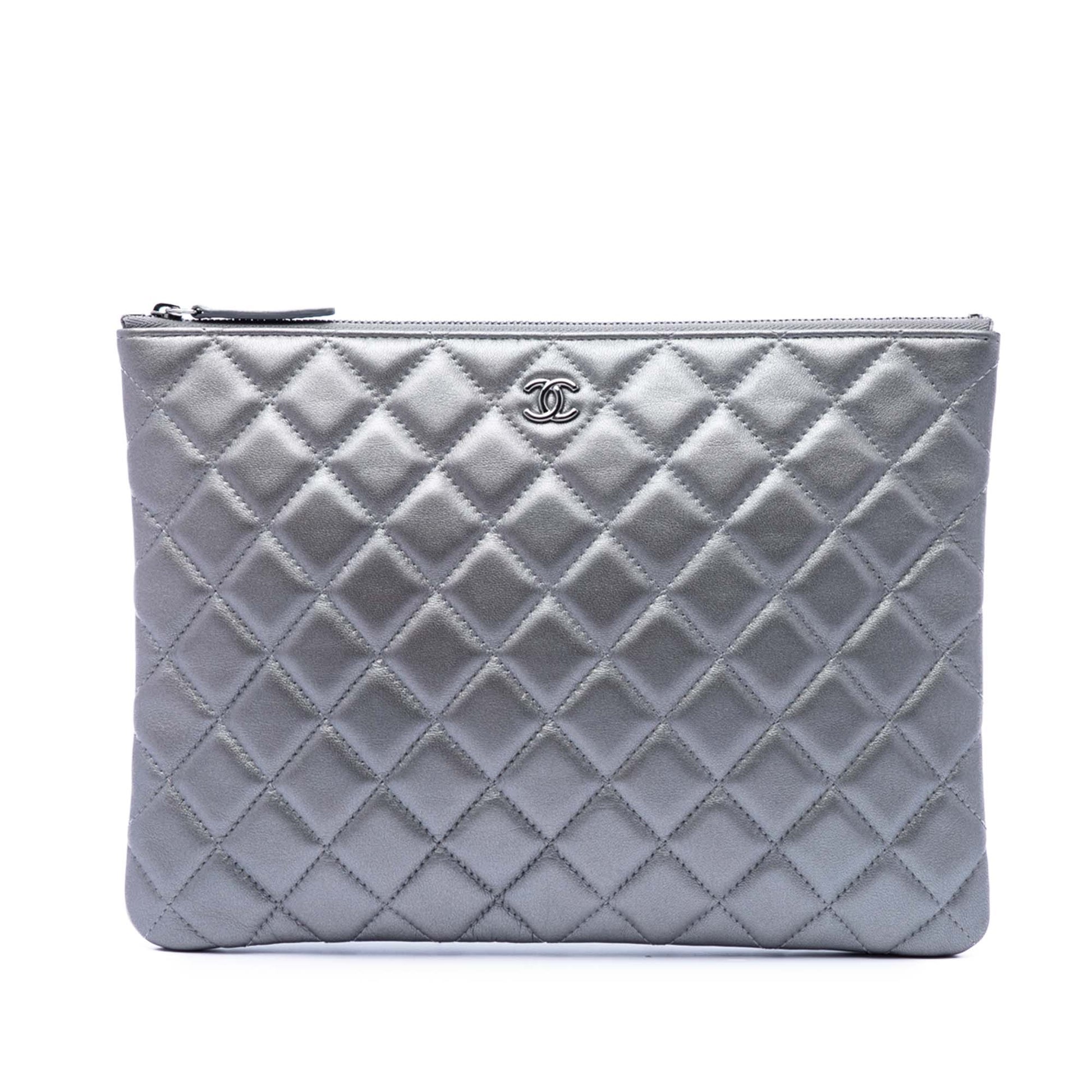 Chanel Medium Quilted Metallic Lambskin O Case Clutch