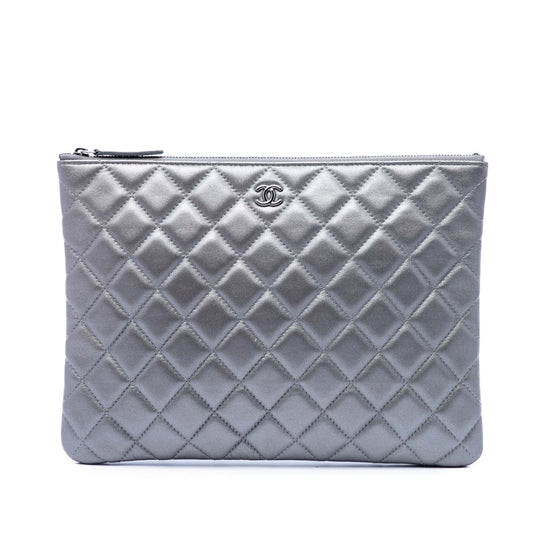 Chanel Medium Quilted Metallic Lambskin O Case Clutch