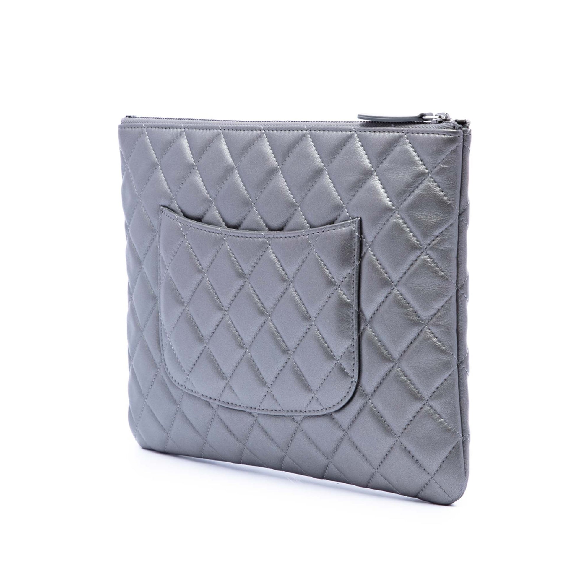 Chanel Medium Quilted Metallic Lambskin O Case Clutch