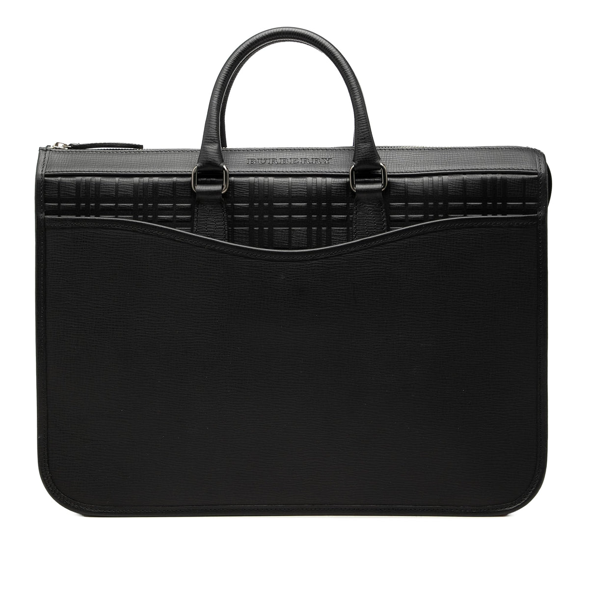 Burberry Check Embossed Trimmed Leather Business Bag