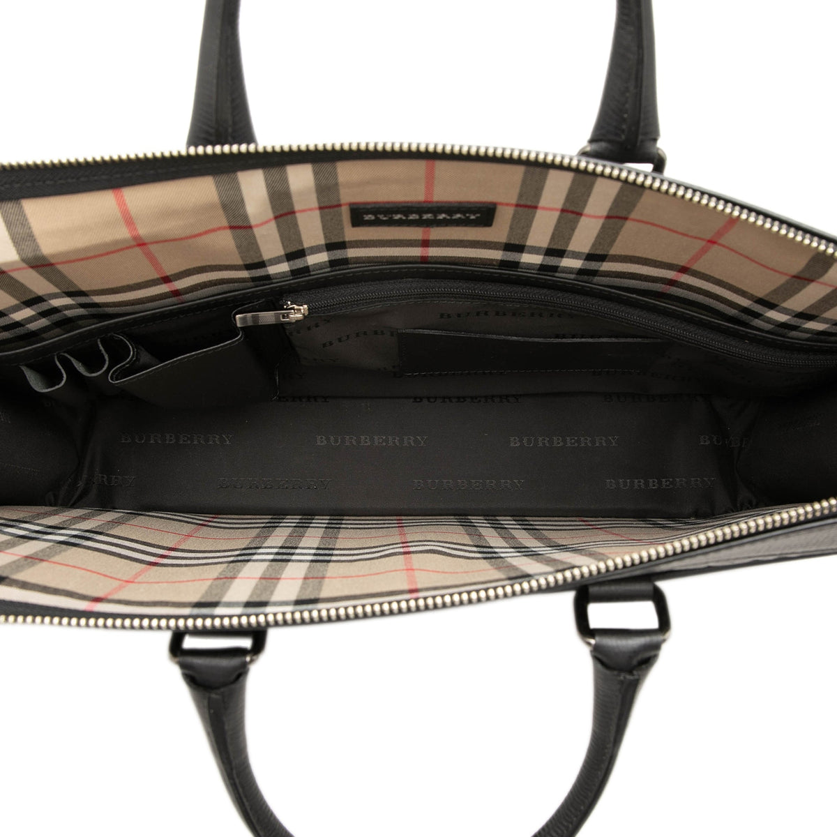 Burberry Check Embossed Trimmed Leather Business Bag