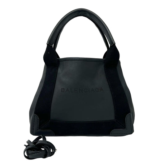 Balenciaga Calfskin Perforated Navy Cabas Tote XS