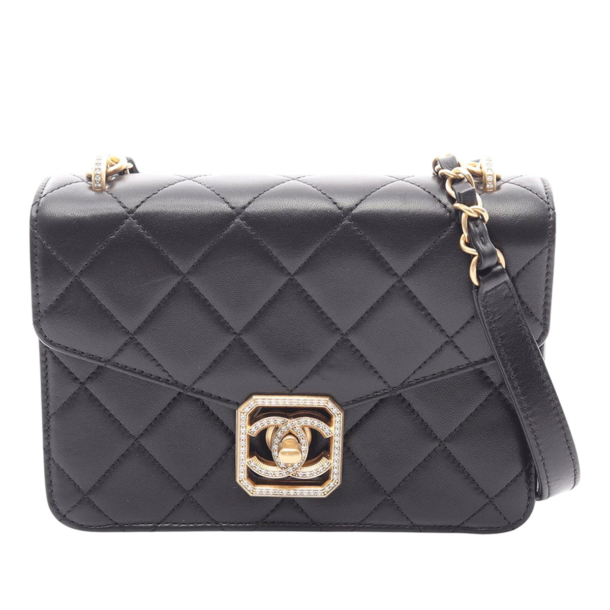 Chanel Mini Quilted Lambskin Crystal Geometric CC Frame Flap