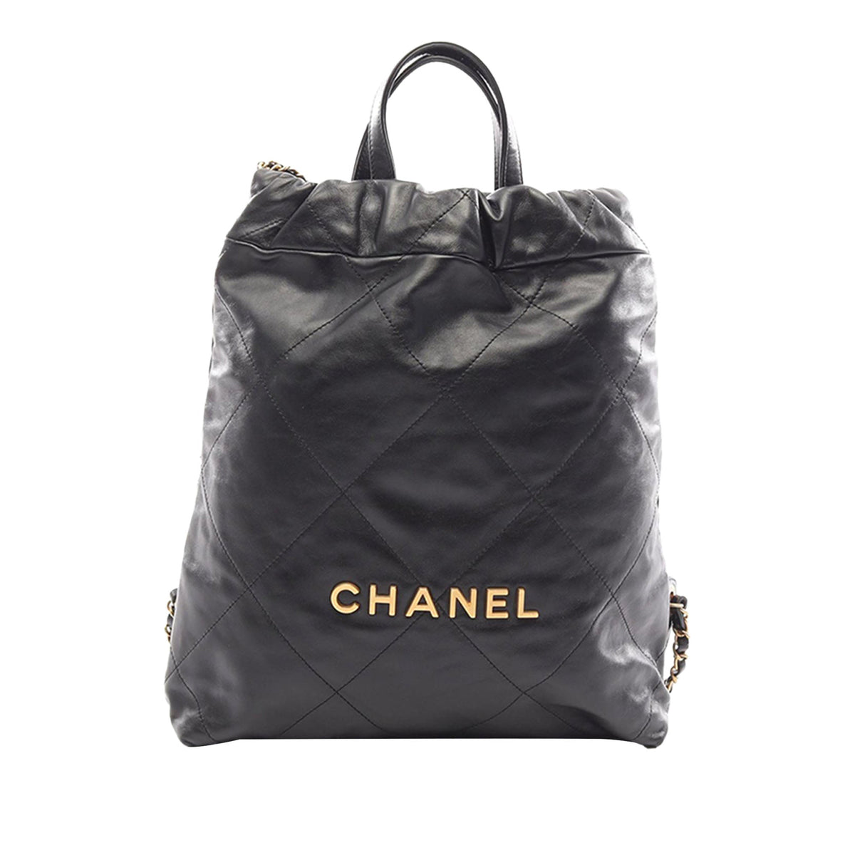 Chanel Small Shiny Quilted Calfskin 22 Backpack — Black