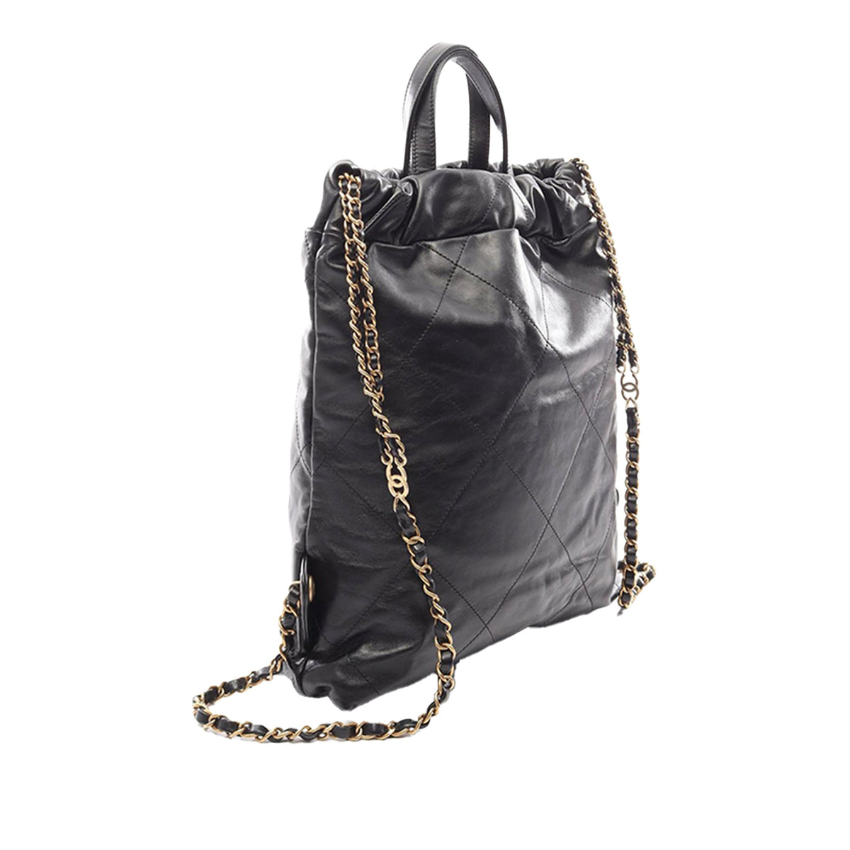 Chanel Small Shiny Quilted Calfskin 22 Backpack — Black