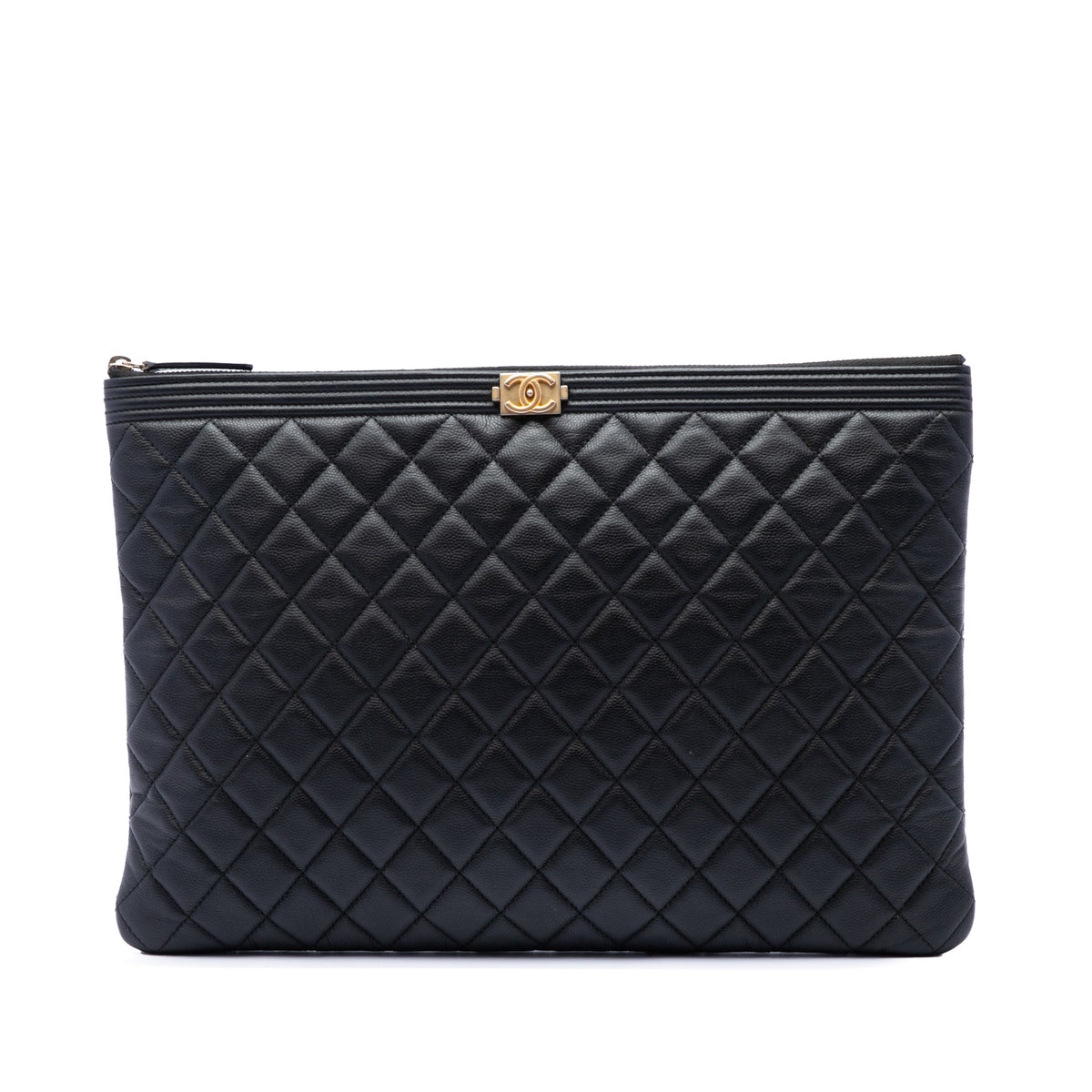 Chanel Large Quilted Caviar Boy O Case Clutch — Black