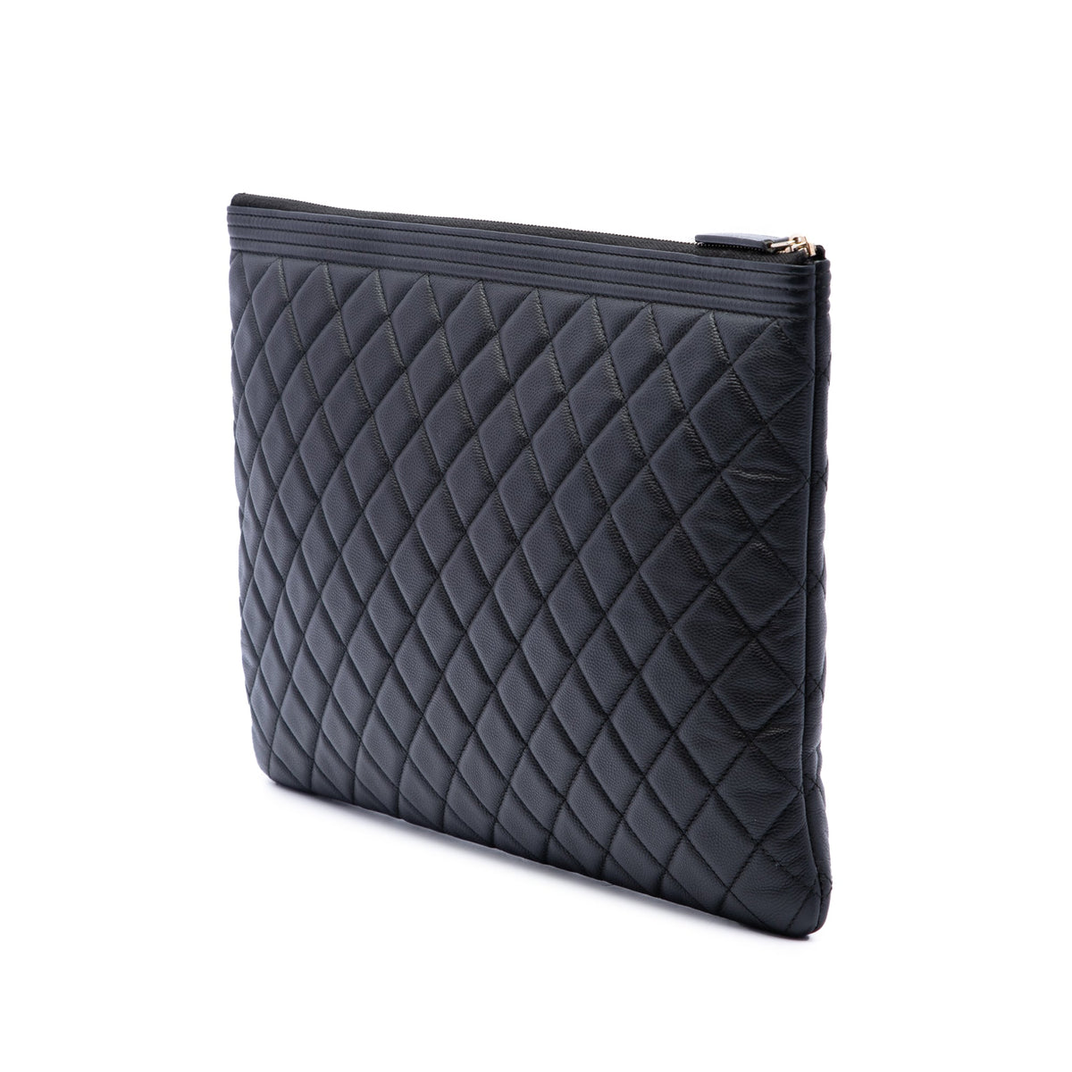 Chanel Large Quilted Caviar Boy O Case Clutch — Black