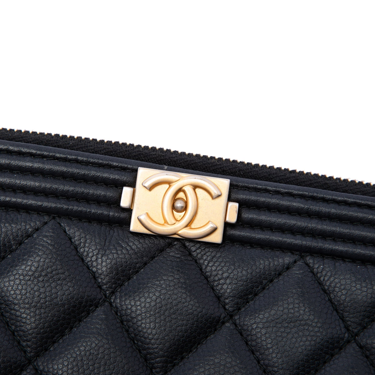 Chanel Large Quilted Caviar Boy O Case Clutch — Black