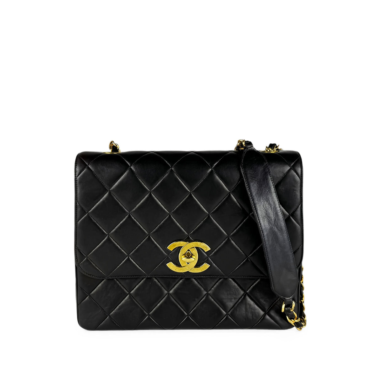 Chanel XL CC Quilted Lambskin Square Single Flap — Black
