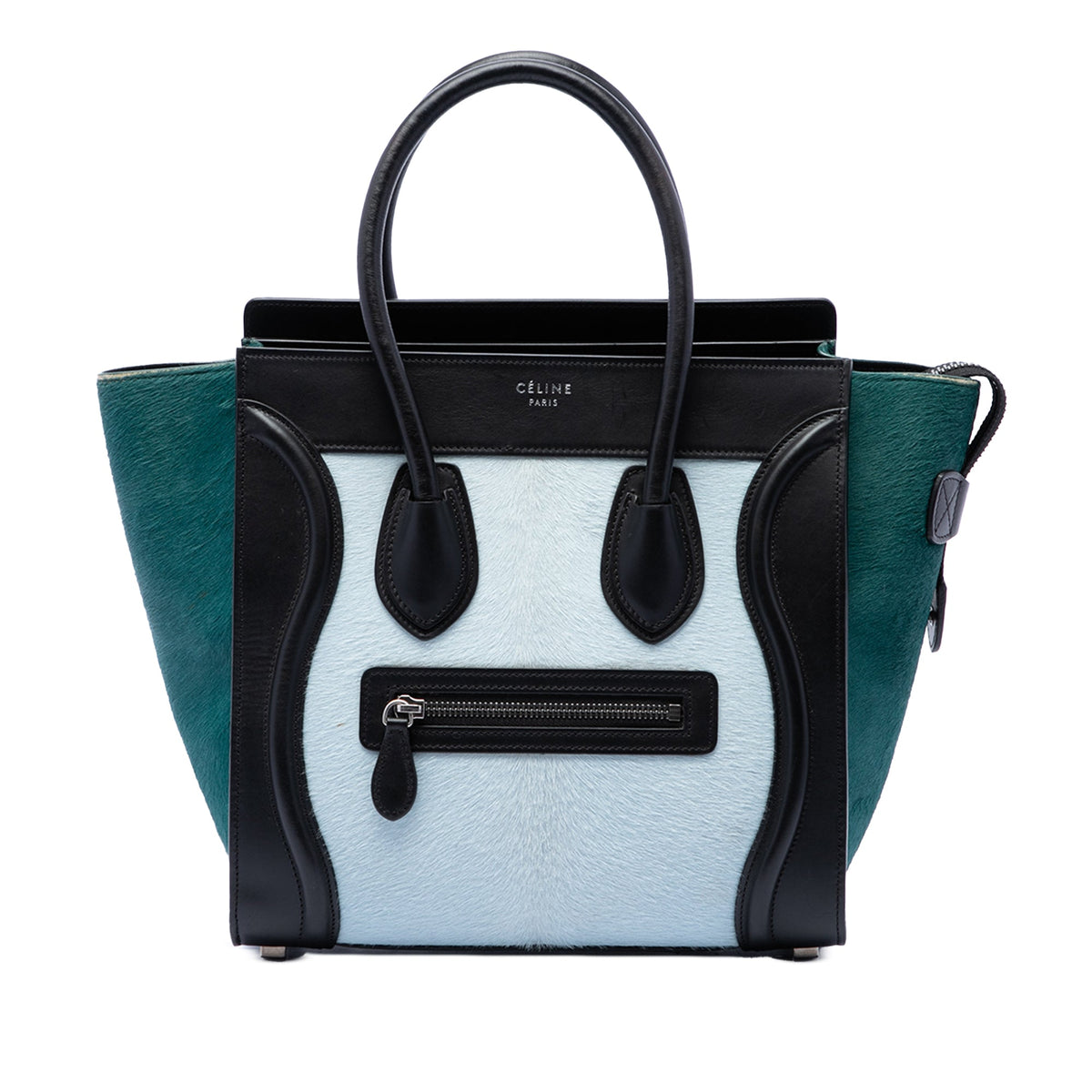 Celine Micro Tricolor Pony Hair Luggage Tote — Blue
