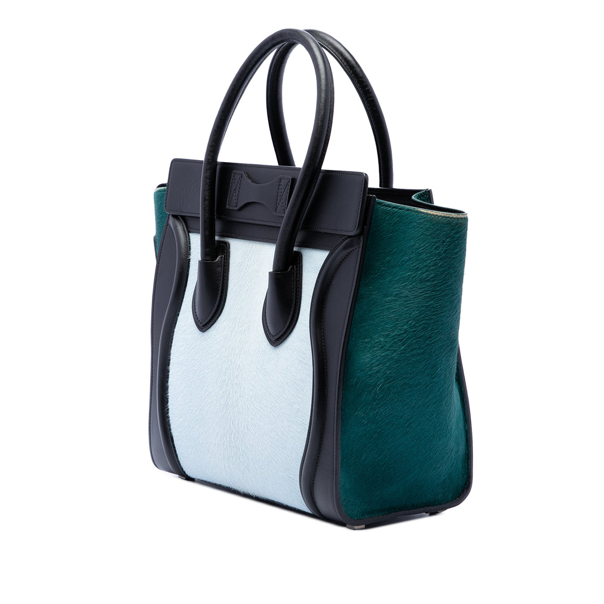 Celine Micro Tricolor Pony Hair Luggage Tote — Blue
