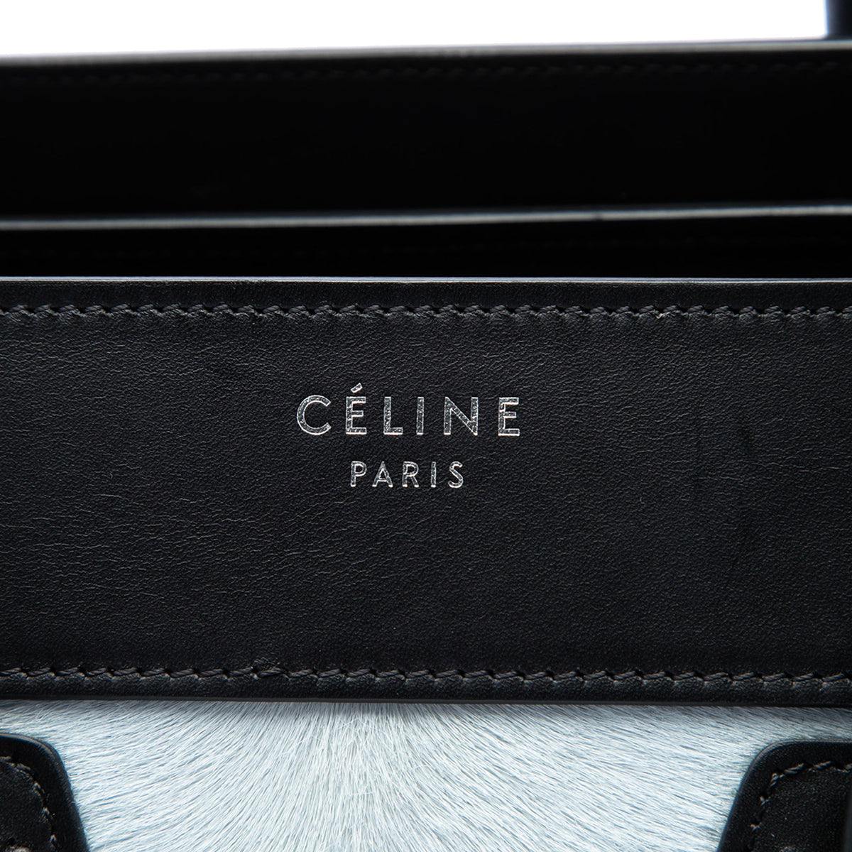 Celine Micro Tricolor Pony Hair Luggage Tote — Blue