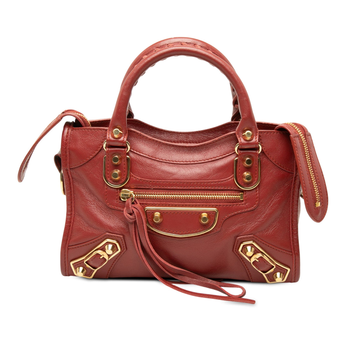 Balenciaga Mini Goatskin Motocross Classic Metallic Edge City Satchel
