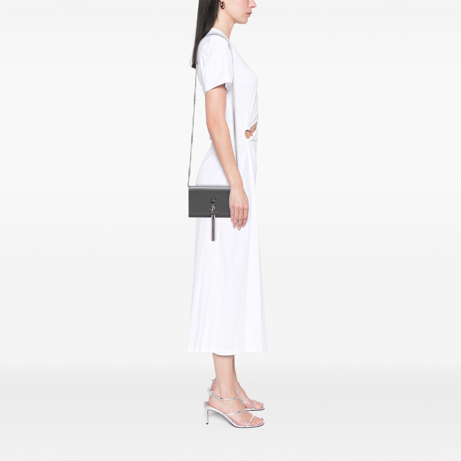 Saint Laurent Grain de Poudre Monogram Kate Tassel Wallet on Chain