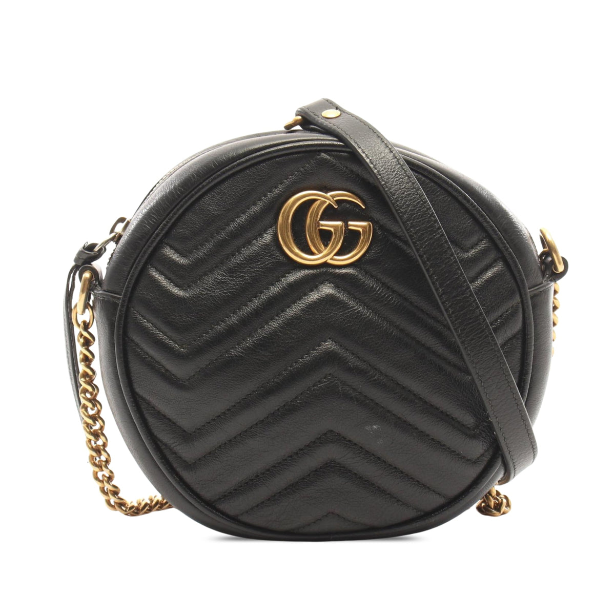Gucci Mini GG Marmont Matelasse Calfskin Round Crossbody — Black
