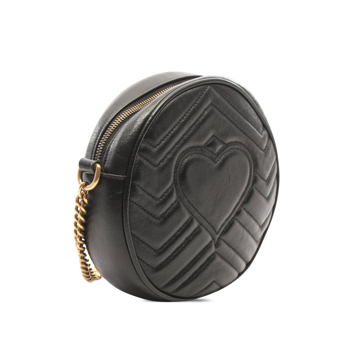 Gucci Mini GG Marmont Matelasse Calfskin Round Crossbody — Black