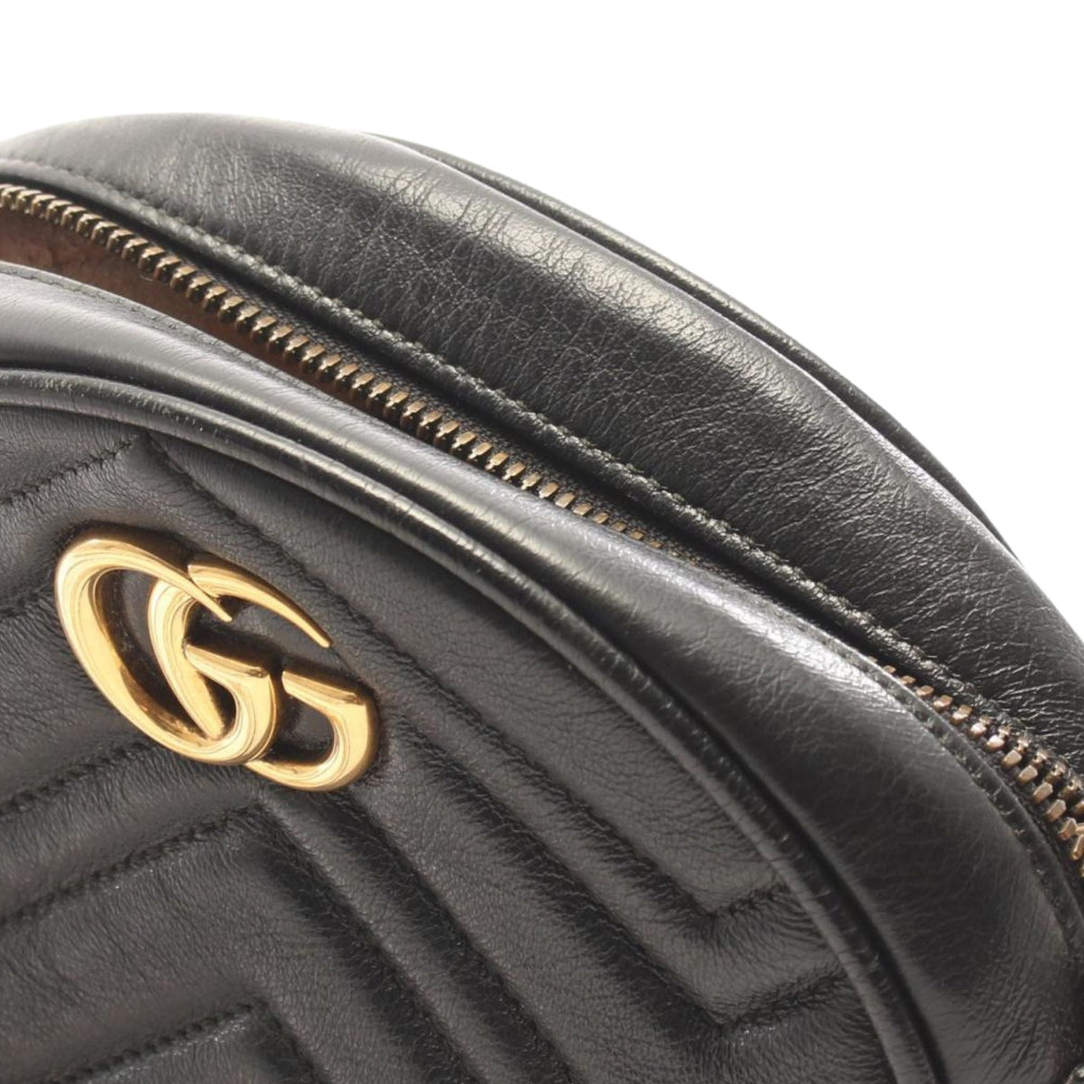 Gucci Mini GG Marmont Matelasse Calfskin Round Crossbody — Black
