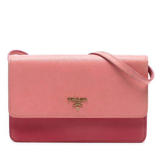 Prada Bicolor Saffiano Lux Wallet On Strap
