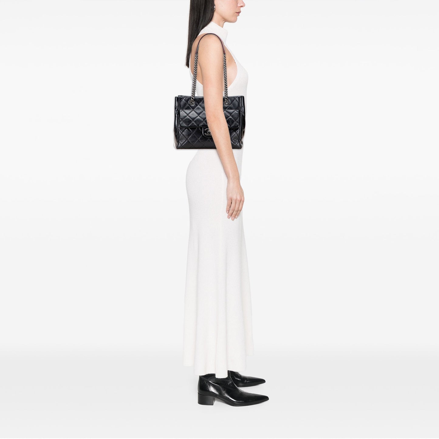 Chanel Small Quilted Glazed Calfskin Duo Color Tote