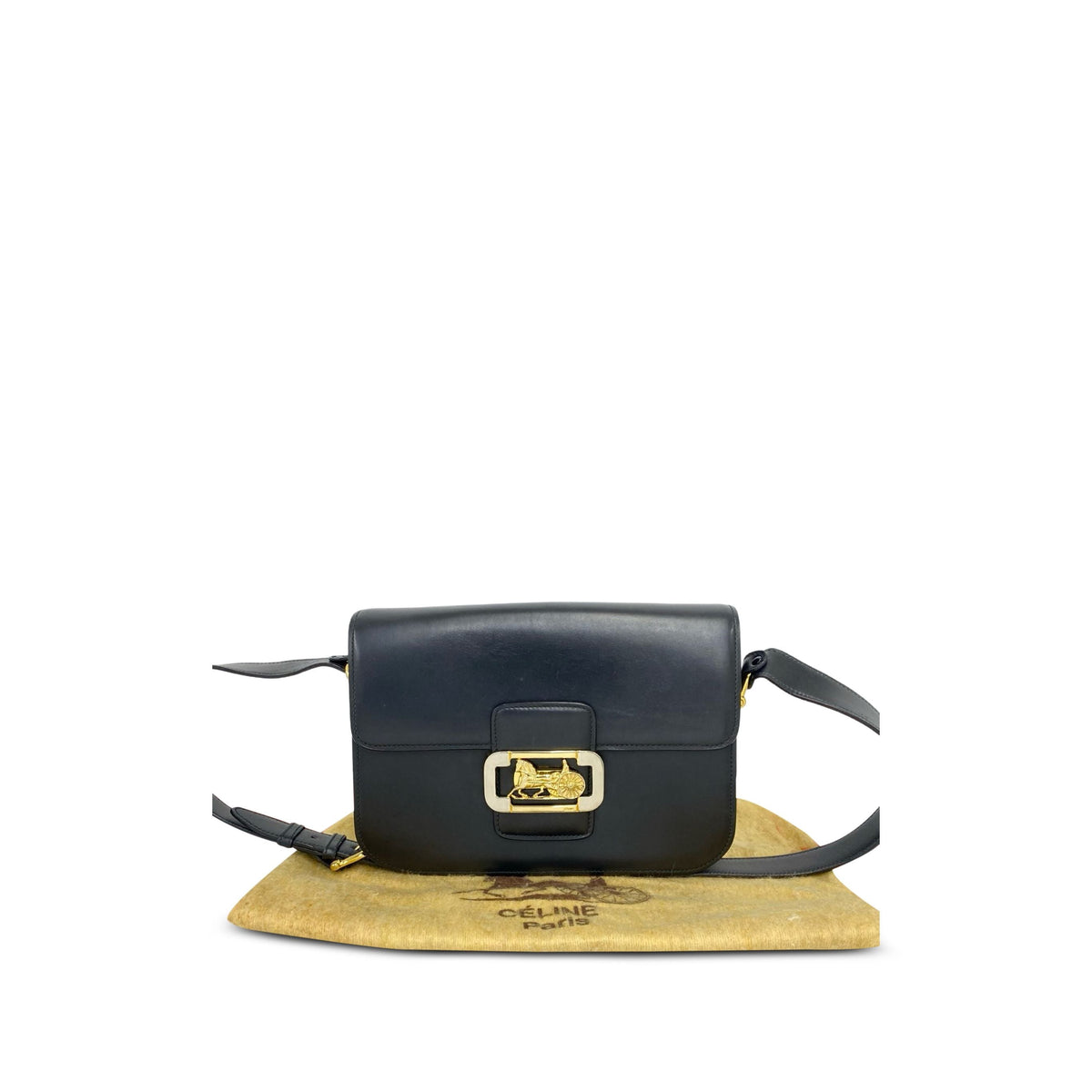 Celine Calfskin Horse Carriage Crossbody — Black