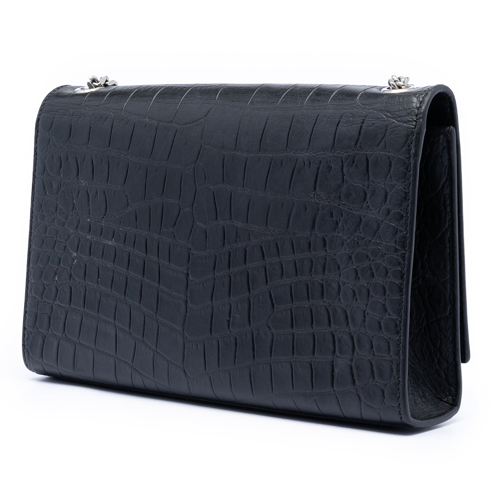 Saint Laurent Medium Croc Embossed Leather Kate Tassel Crossbody
