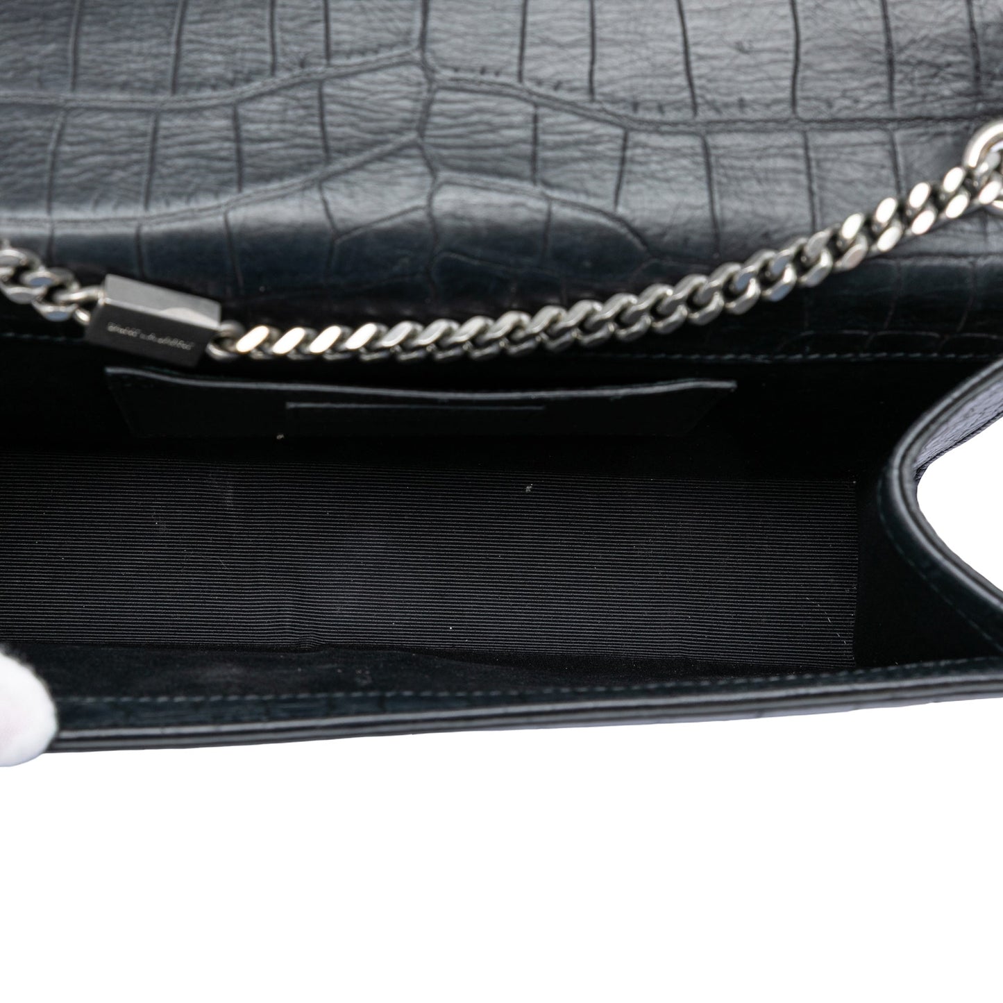 Saint Laurent Medium Croc Embossed Leather Kate Tassel Crossbody