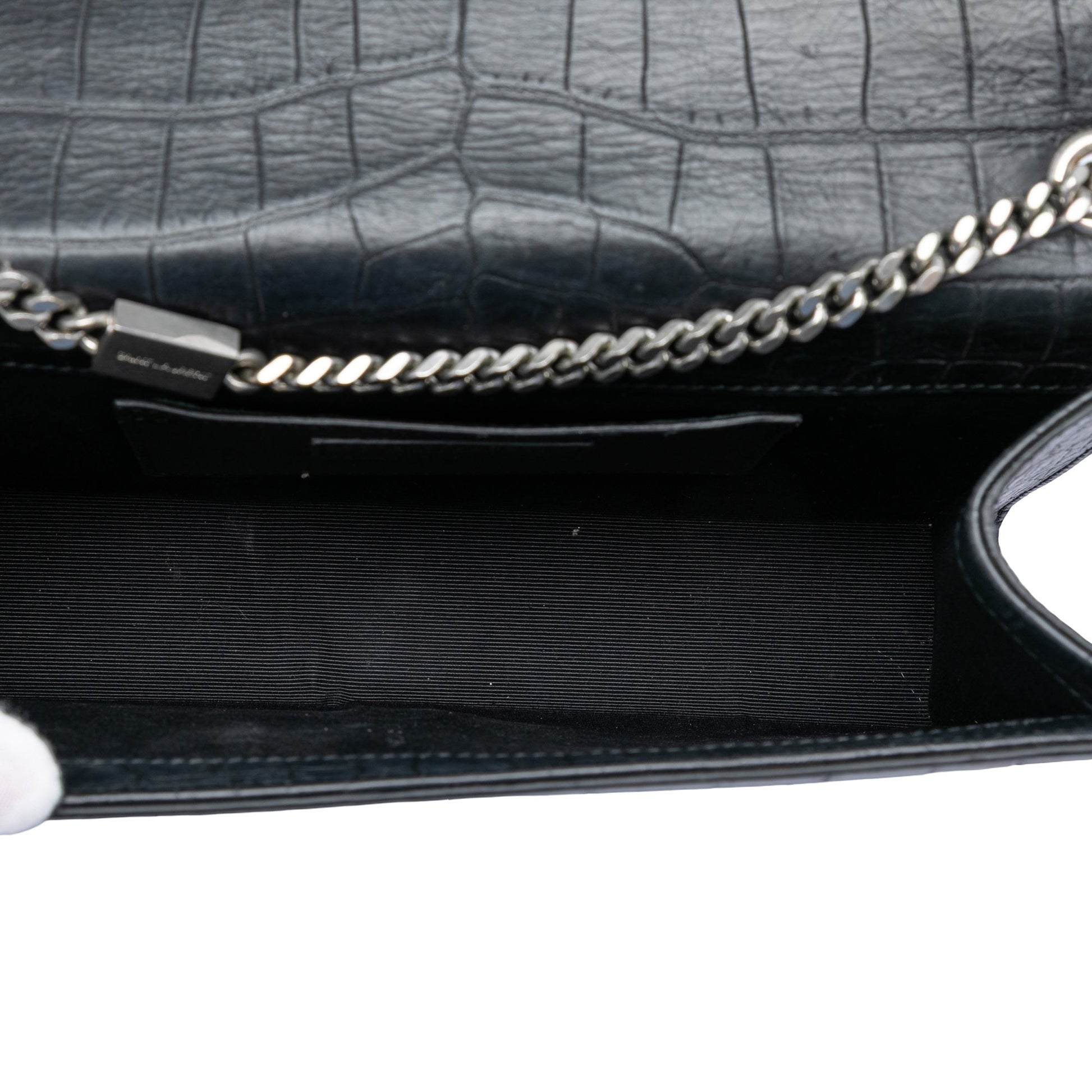 Saint Laurent Medium Croc Embossed Leather Kate Tassel Crossbody