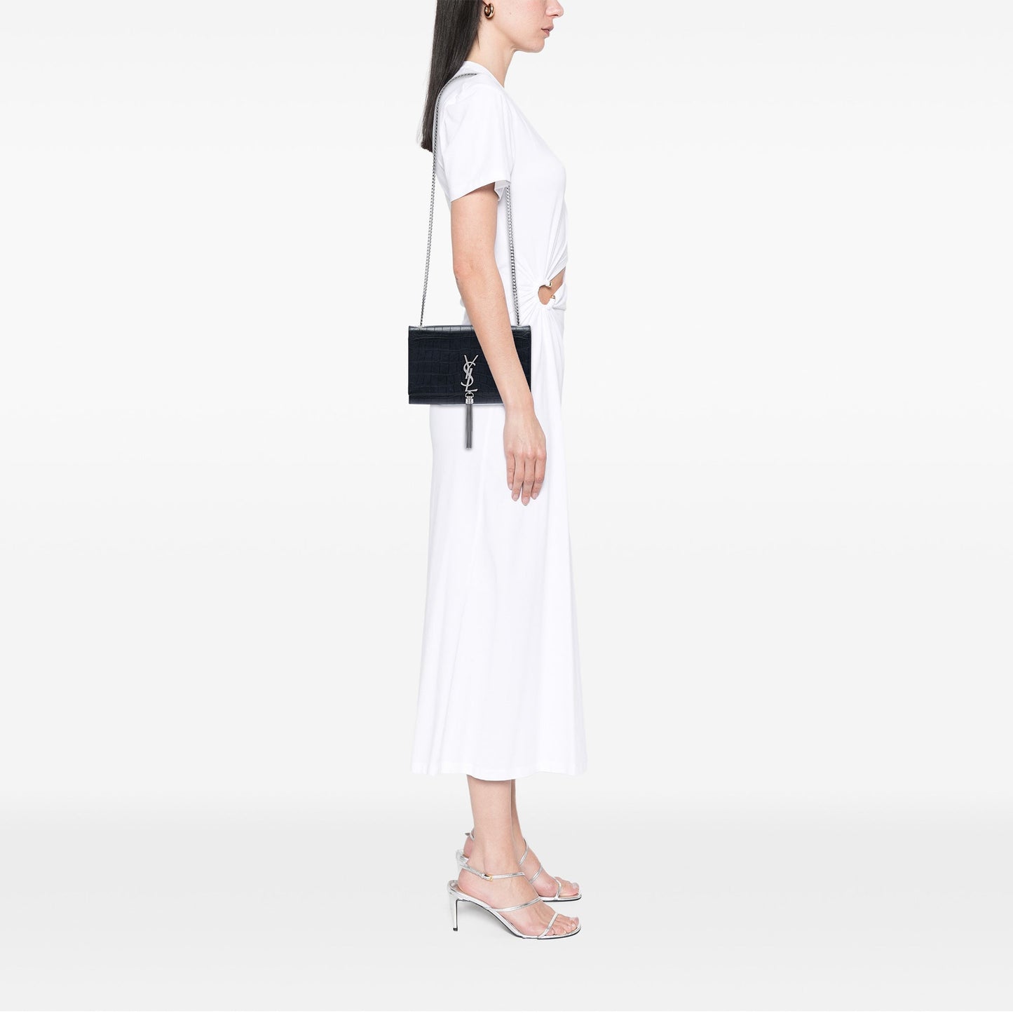Saint Laurent Medium Croc Embossed Leather Kate Tassel Crossbody