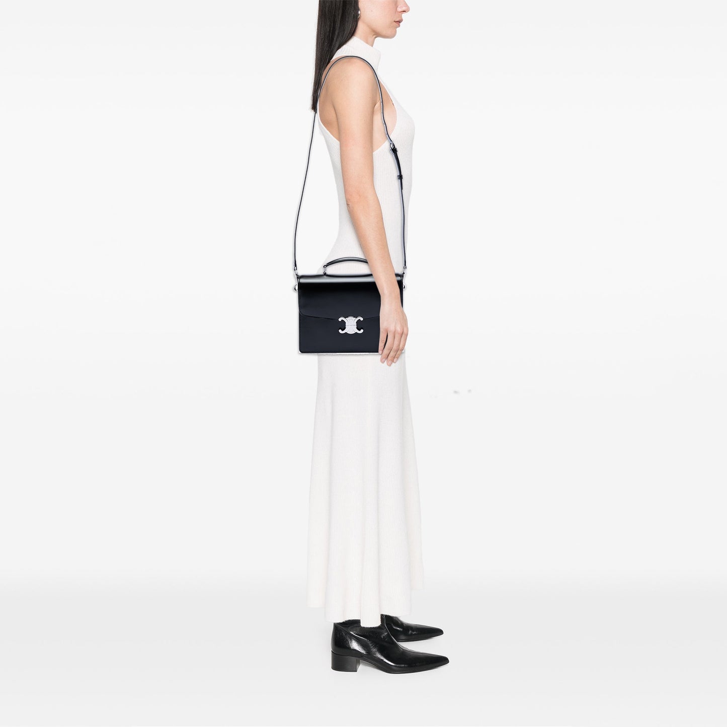 Small Shiny Calfskin Triomphe Cartable Satchel
