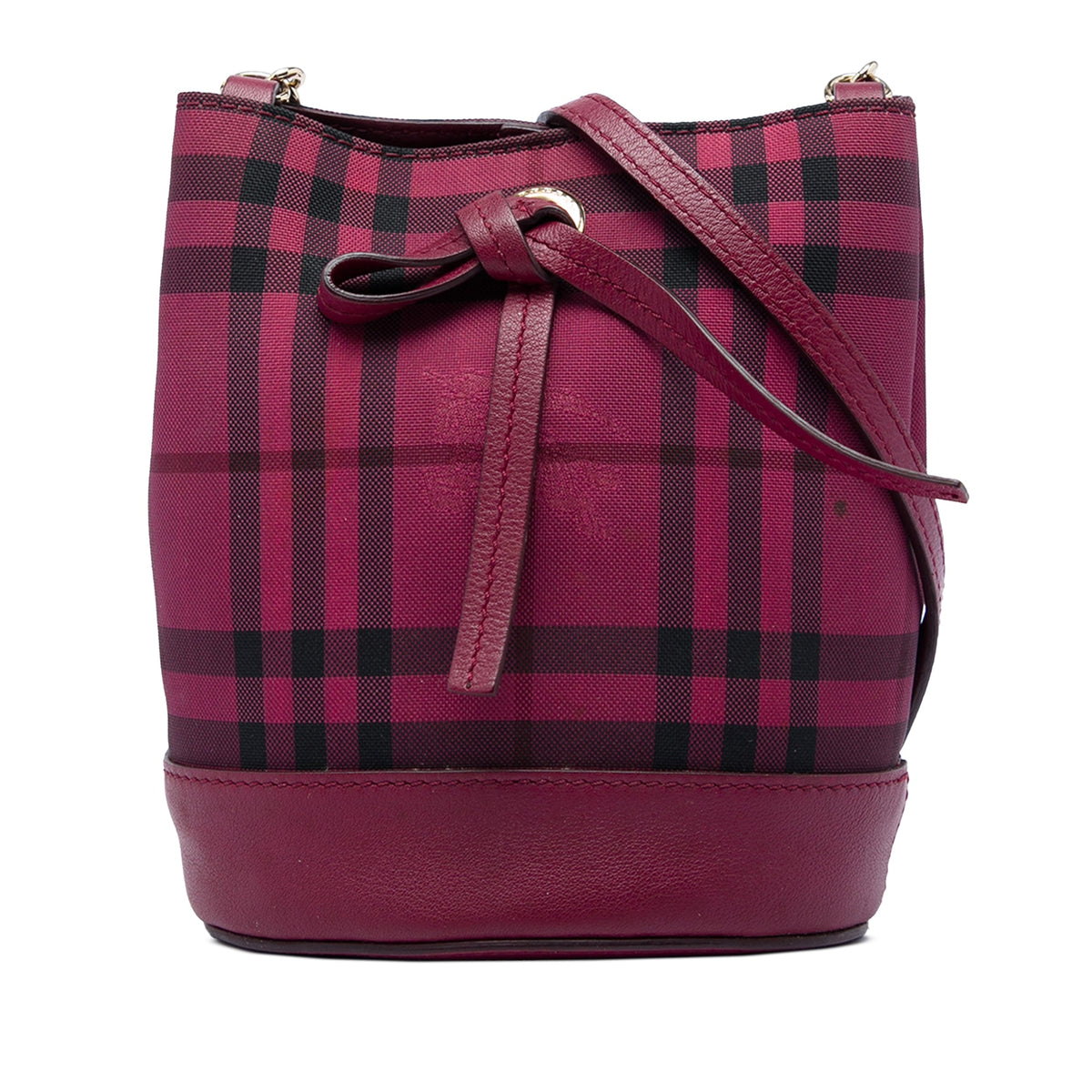 Burberry Overdyed Canvas Horseferry Check Bucket Bag — Red