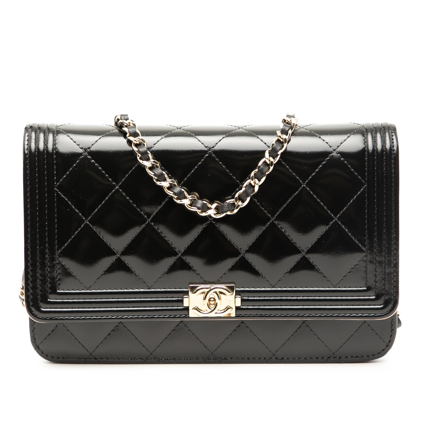 Chanel Quilted Patent Boy Wallet on Chain