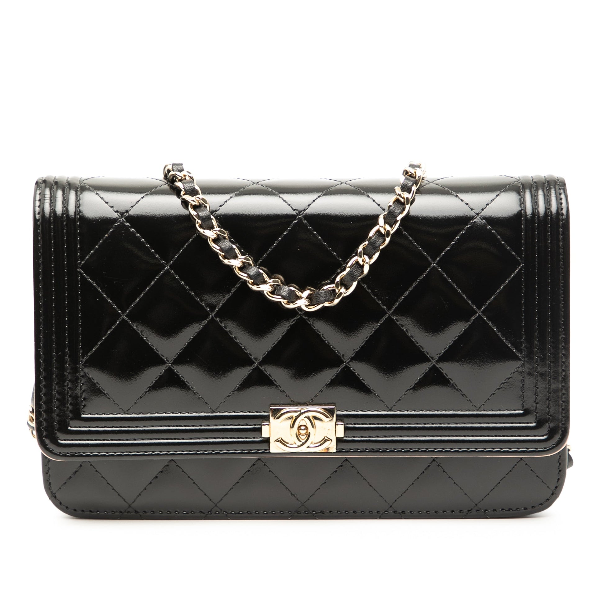 Chanel Quilted Patent Boy Wallet on Chain