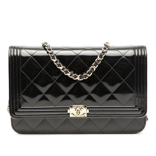 Chanel Quilted Patent Boy Wallet on Chain