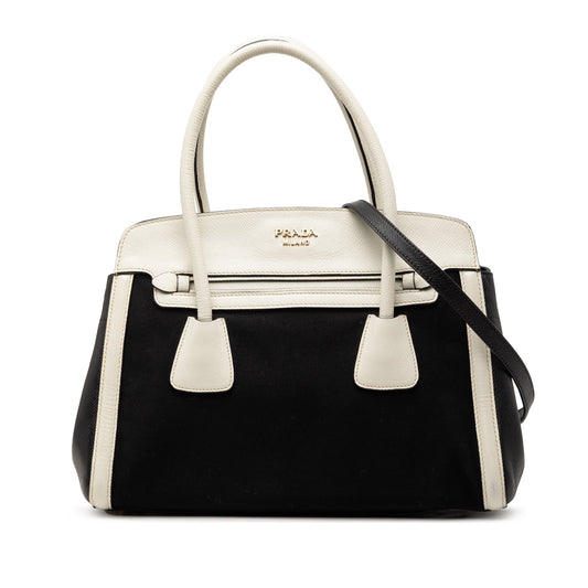 Prada Bicolor Saffiano Cuir Trimmed Canvas Satchel