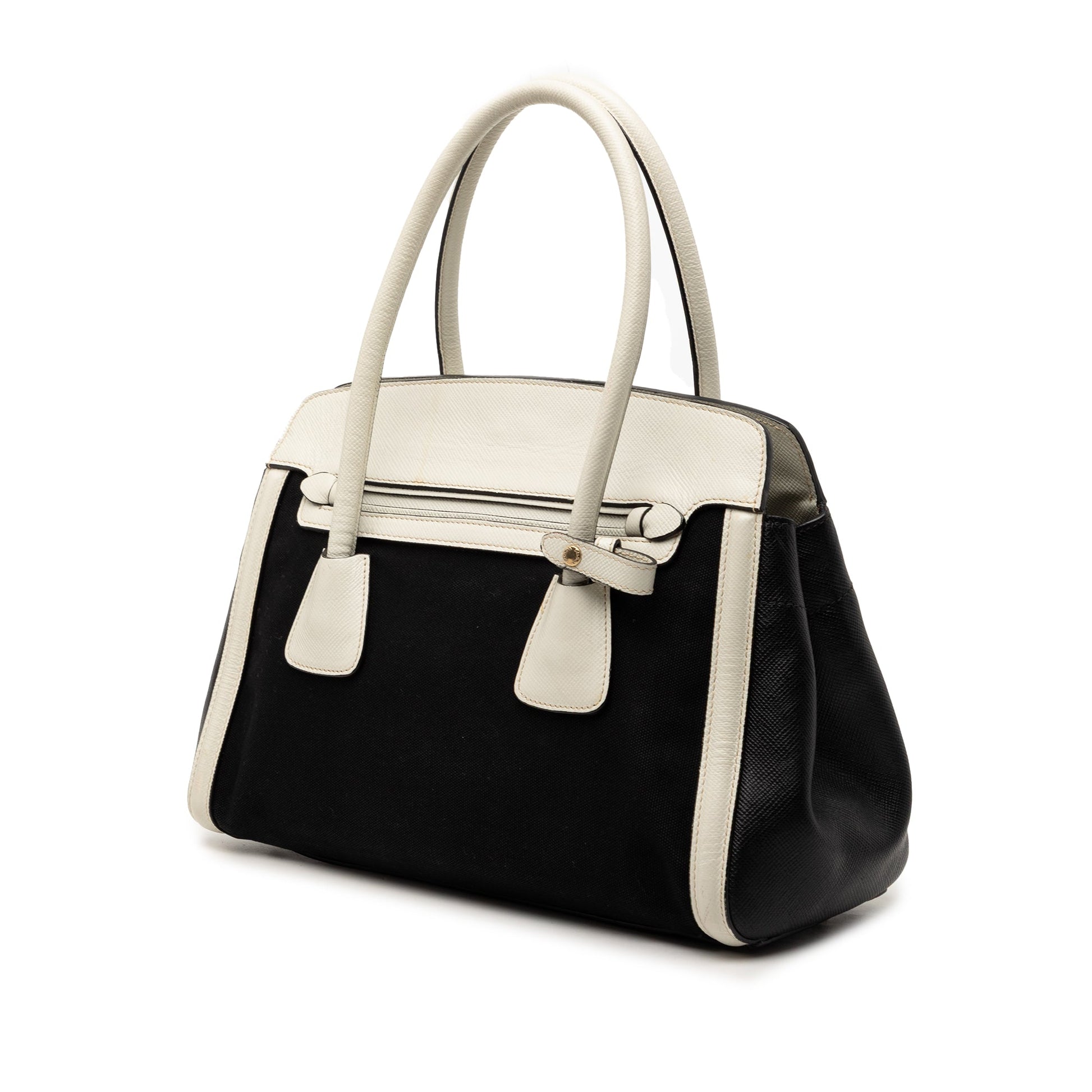 Prada Bicolor Saffiano Cuir Trimmed Canvas Satchel