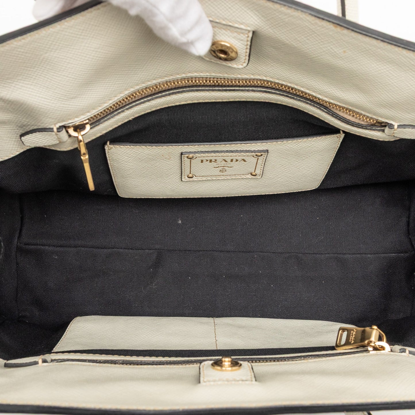 Prada Bicolor Saffiano Cuir Trimmed Canvas Satchel